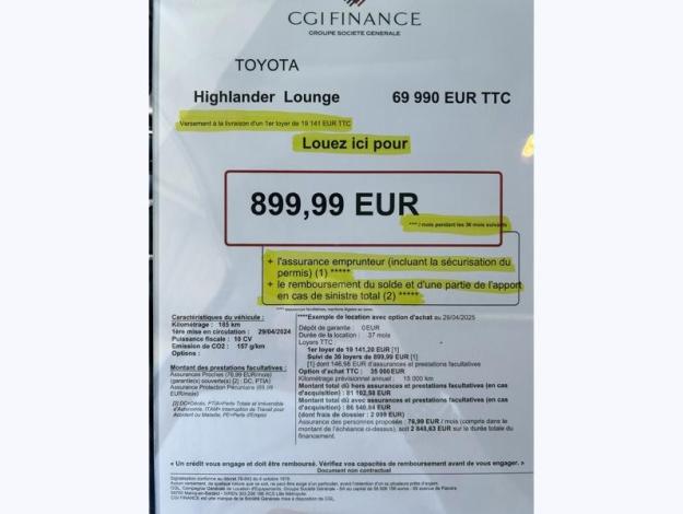 TOYOTA HIGHLANDER 2.5 HYBRID LOUNGE 248 E-CVT AWD-I TO  